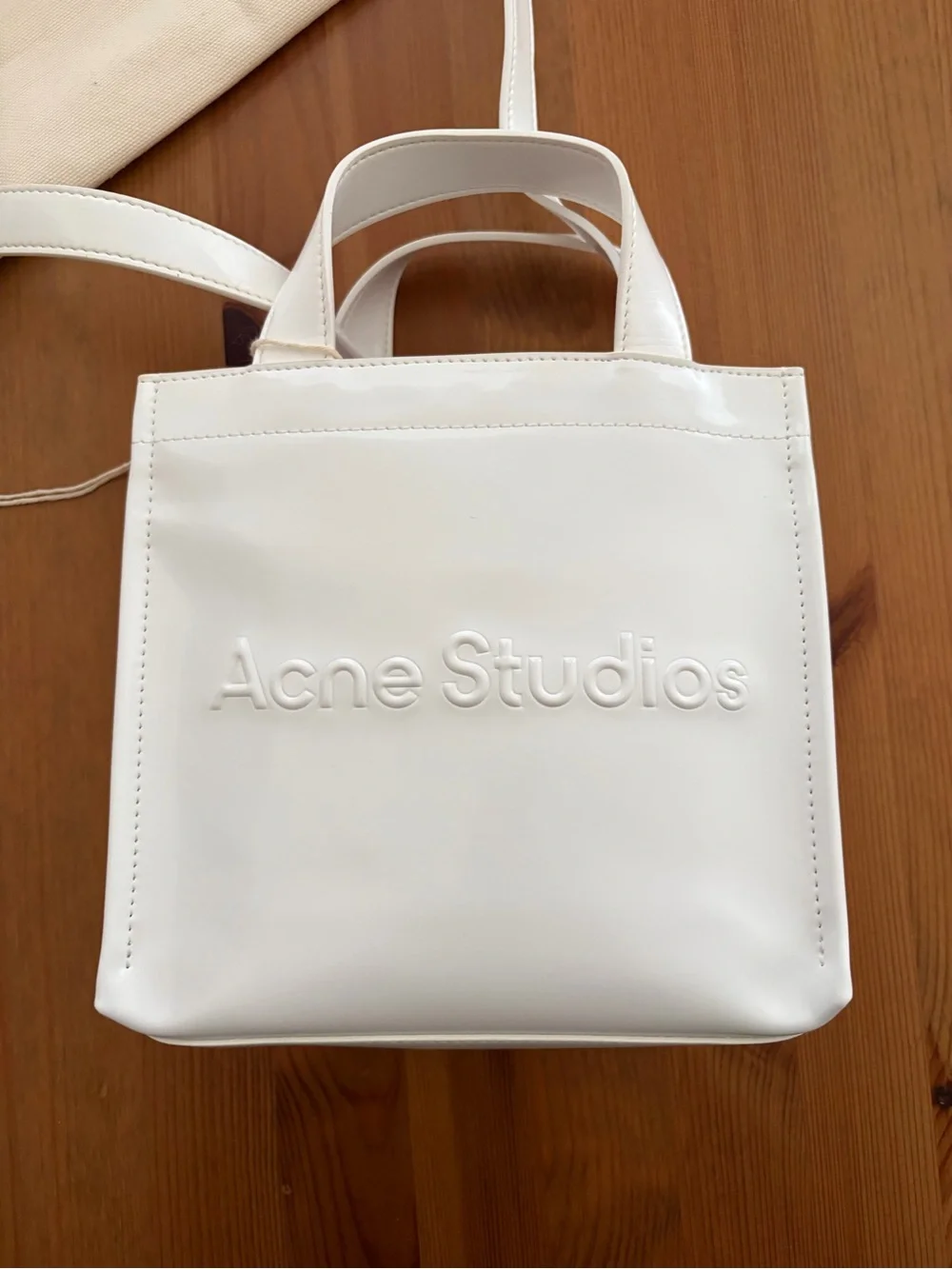 Acne Studios White Mini Logo Crossbody Shopper Tote Bag